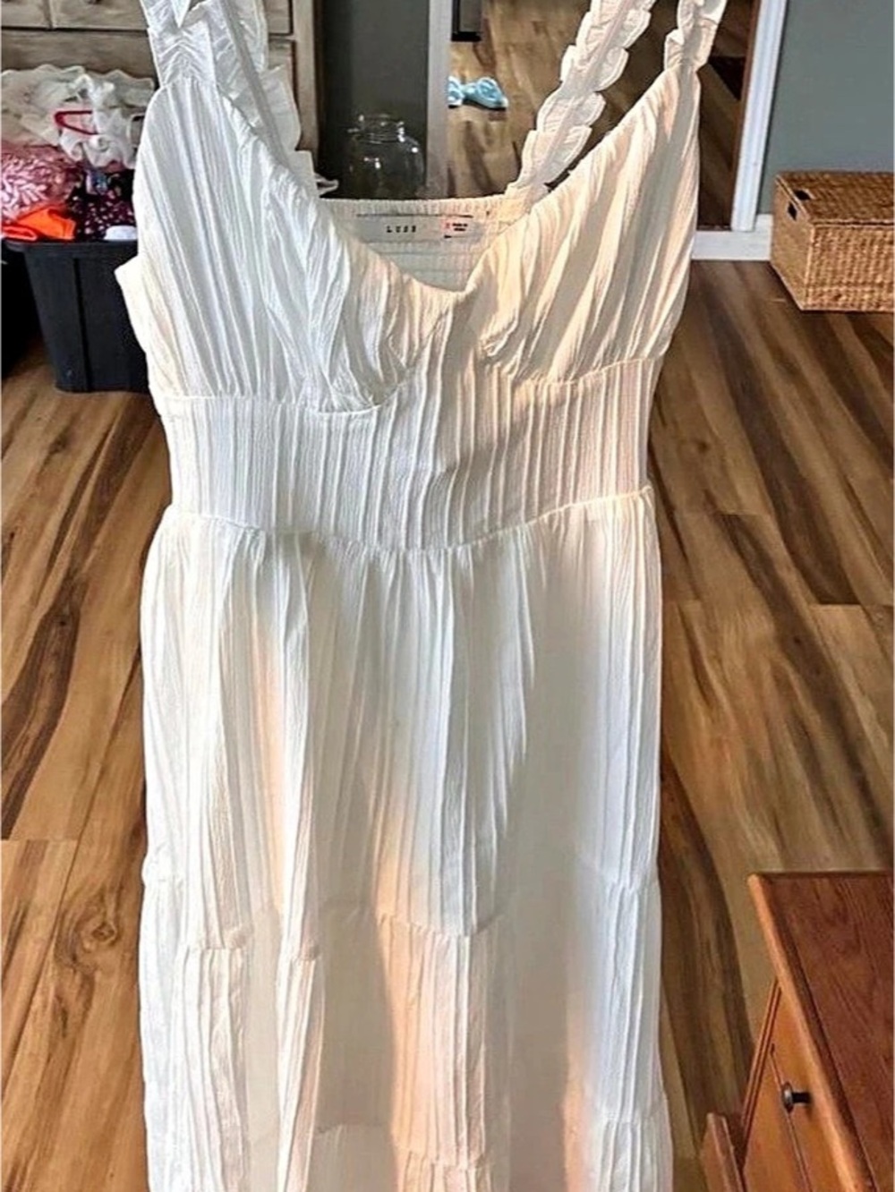 Lush Ruffle Smocked Midi Dress White Small